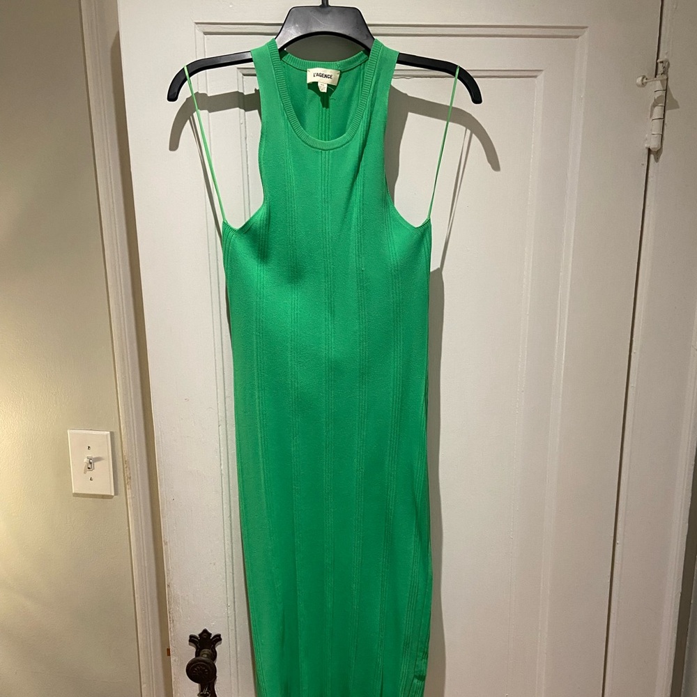L'AGENCE Vibrant Green Ribbed Maxi Tank Dress